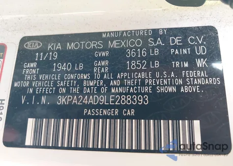 2020 Kia Rio S из США, поврежденный, VIN 3KPA24AD9LE288393